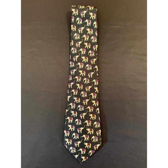 Jim Thompson 100% Thai Silk Tie – Black Elephant Motif – Luxury Necktie - Picture 1 of 3